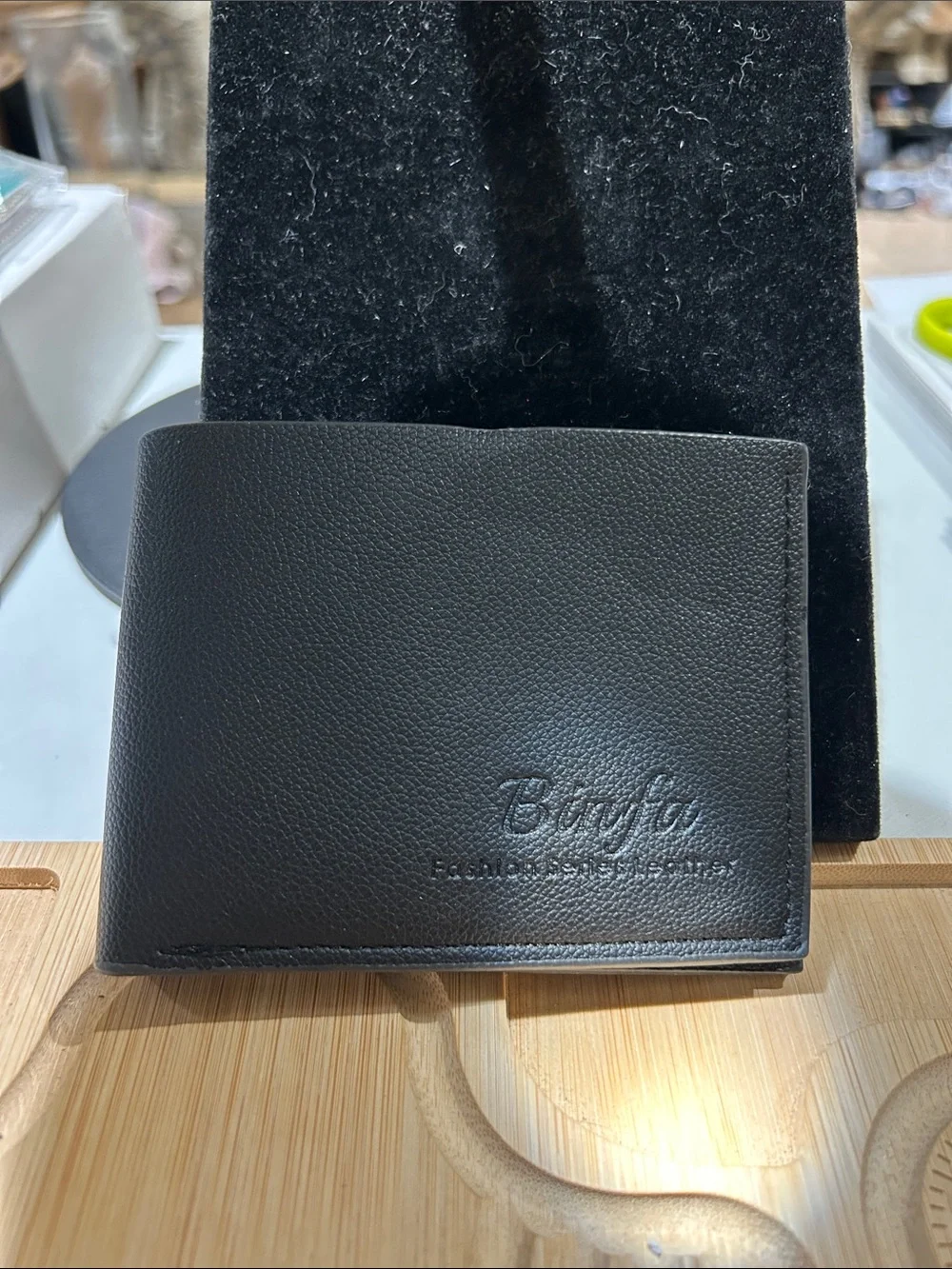 Black Leather Men’s Wallet have some wrinkle in the top